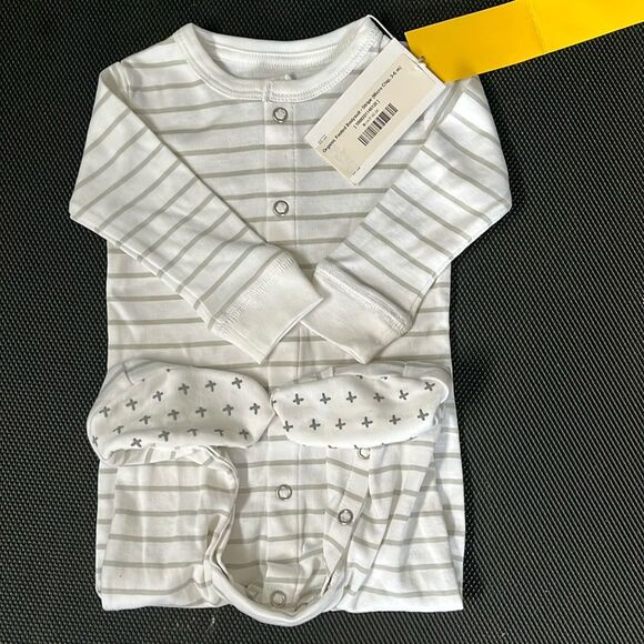 Hart+Landy Organic Footed Bodysuit in Stripe/Microchip 3-6M - Picture 1 of 2